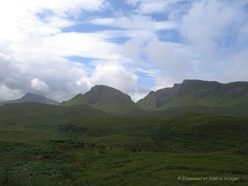The Trotternish ridge from the road of the Quiraing, on a rainy day.